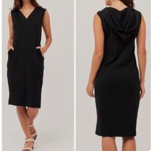 Pact Organic Cotton Airplane Hooded Sleeveless Tank Dress Black Sz M Travel Cozy